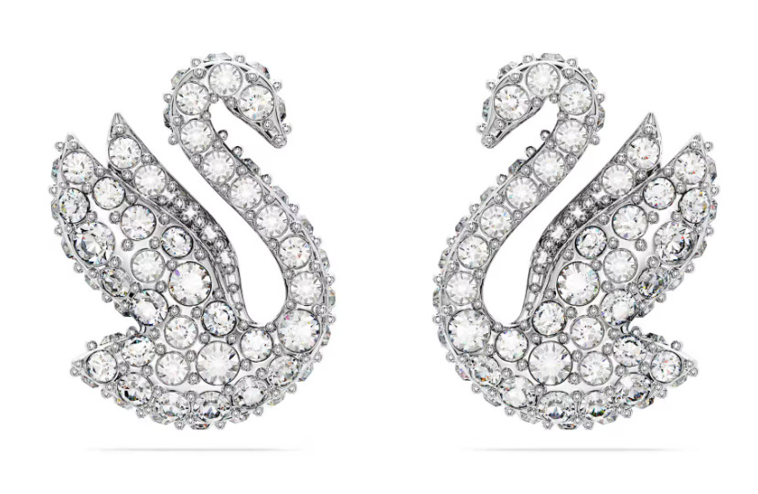 Swarovski Swan stud earrings Swan, White, Rhodium plated 5647873