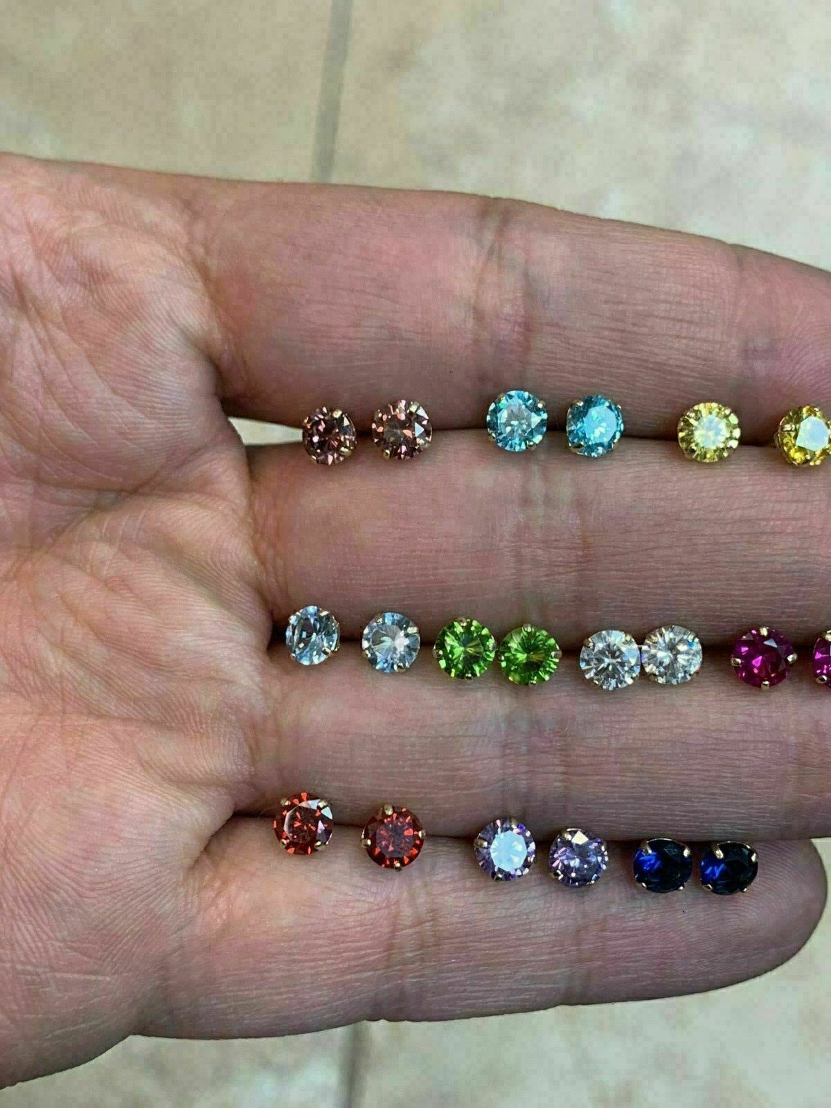 14k Yellow Gold Birthstone Earrings 4mm Basket Round Stud Cubic Zirconia – 14k