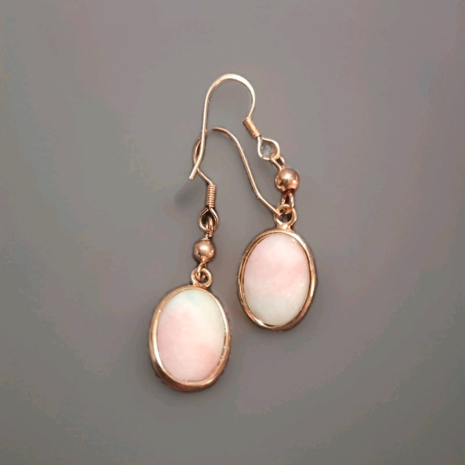 Necklace,earring Set pink and green stone, pink opal set in a rose gold-toned