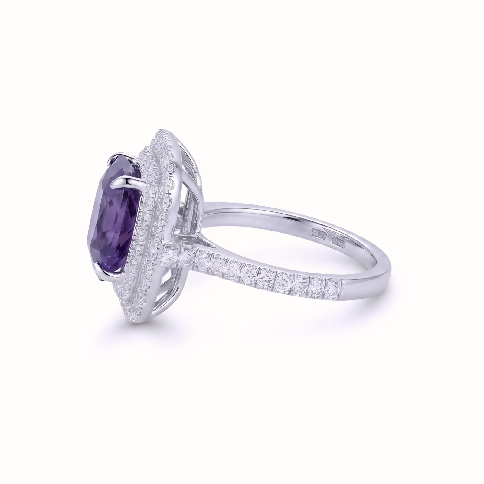 Natural Purple Amethyst Halo Ring 925 Sterling Silver Cushion Cut Handmade Fine