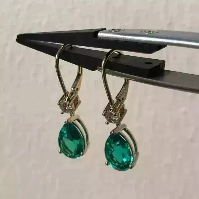 Simulated Green Emerald 2.50Ct Pear Cut Drop & Dangle Earrings White Gold Plated