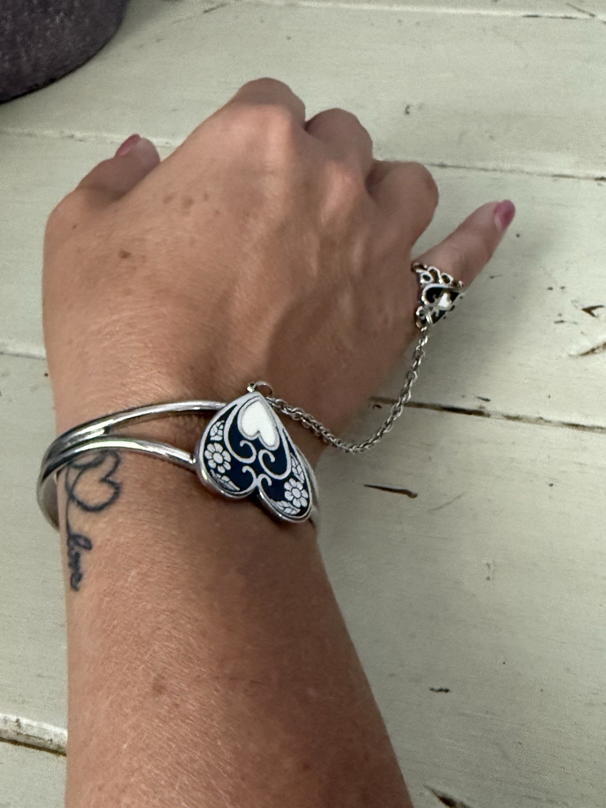 Heart Pendant Beaded Necklace & Heart Slave Bracelet Ring Set Boho Statement