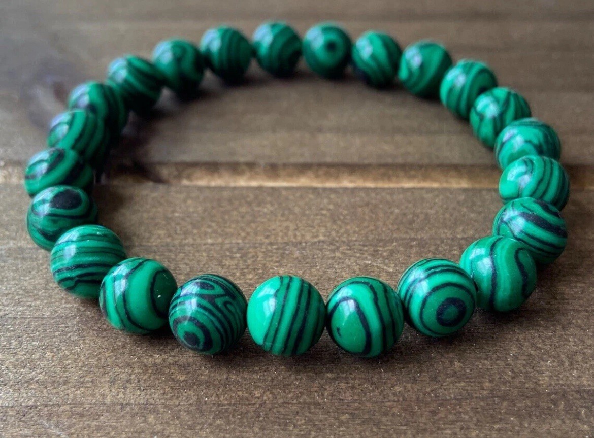 Natural 8mm Malachite Stone Beaded Bracelet Green Gemstone Stretchy – Free Ship
