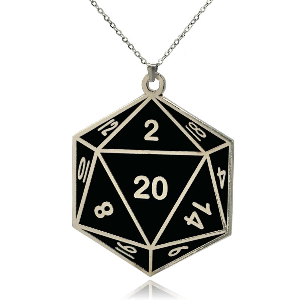 D20 Dice Double Sided Enamel Pendant Necklace