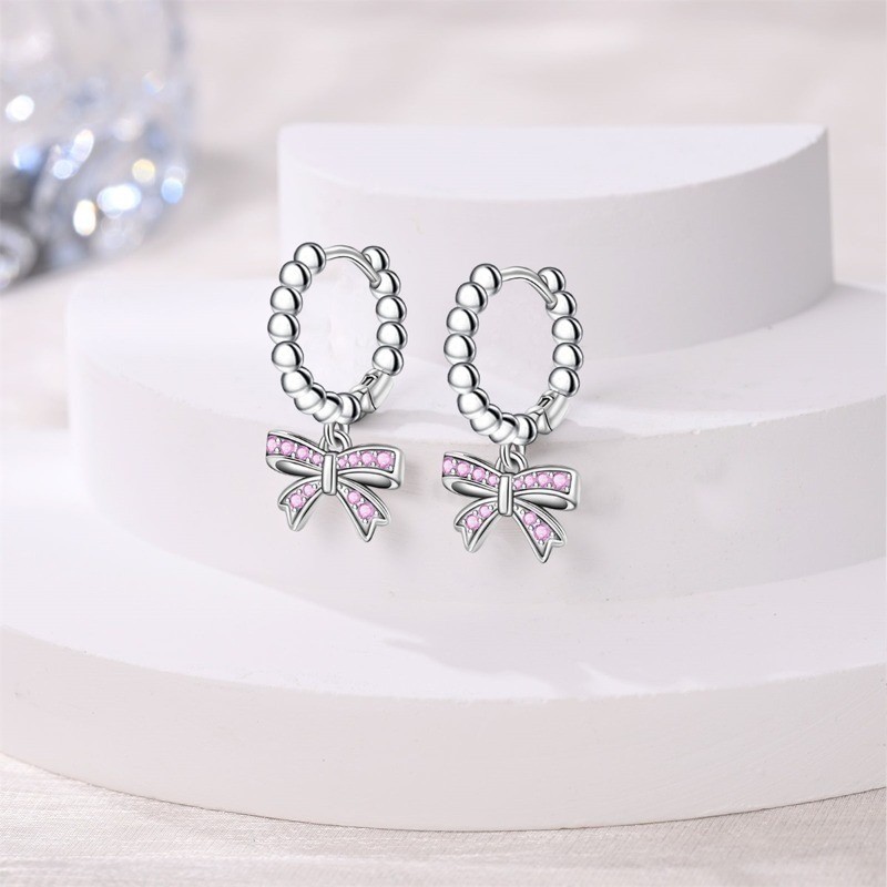 PANDACH 925 Sterling Silver Bow Dangle Earrings For Women Girls Jewelry Gifts