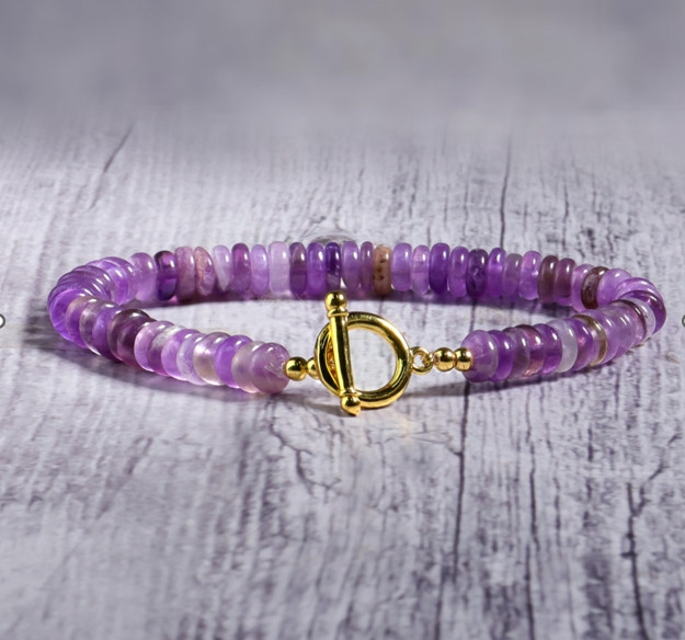High Quality Amethyst Gemstone Bracelet Handmade Purple Crystal Vintage Jewelry