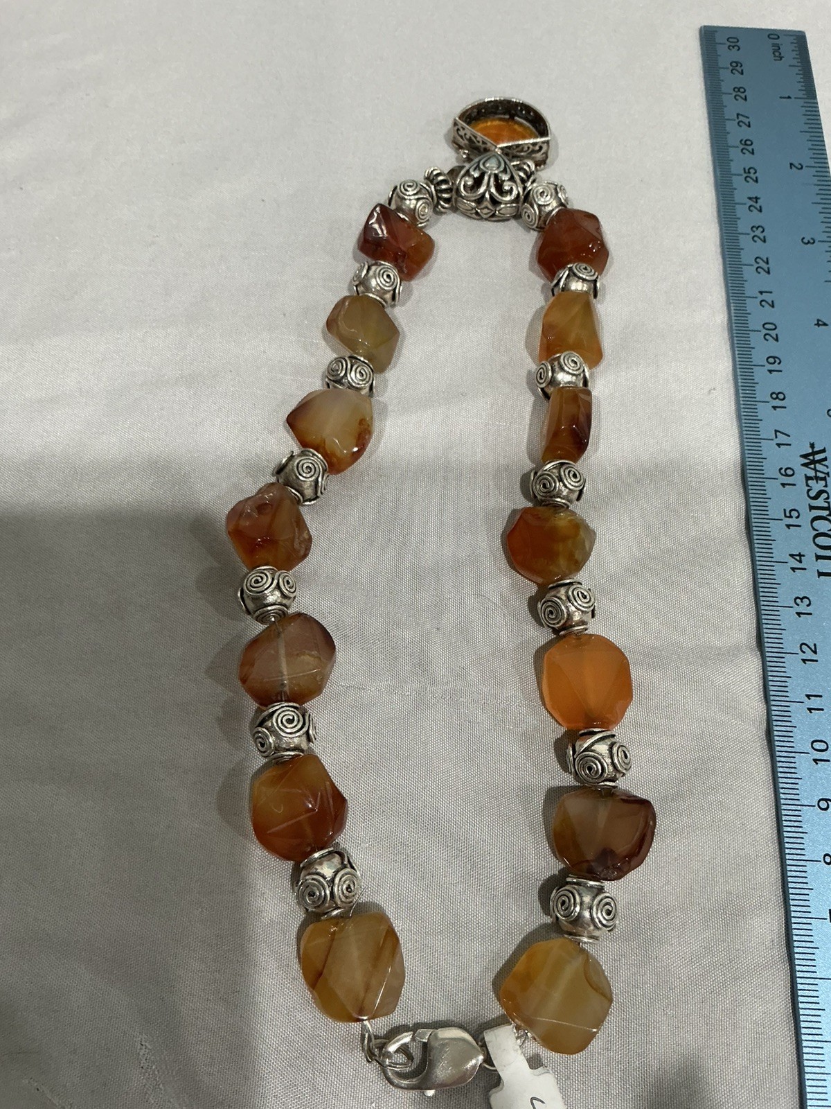 Stering silver with a large Amber stone and Agate Beads Dangle Lobster