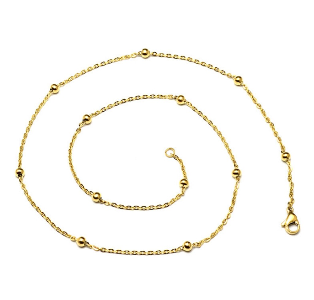 Women Gold Plated Titanium Stainless Steel 3mm Bead Chain Choker Necklace 14-18″