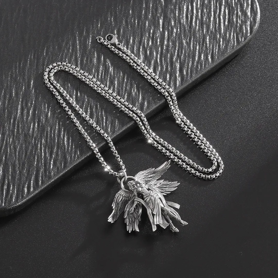 Silver Tone Metal Angel 4 Wing Charm Pendant Necklace Box Chain 23.62in