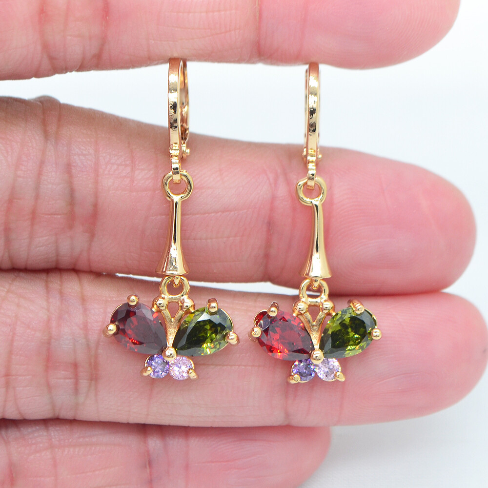 18K Yellow Gold Filled Women Multicolor Mystic Topaz Cute Butterfly Drop Earring