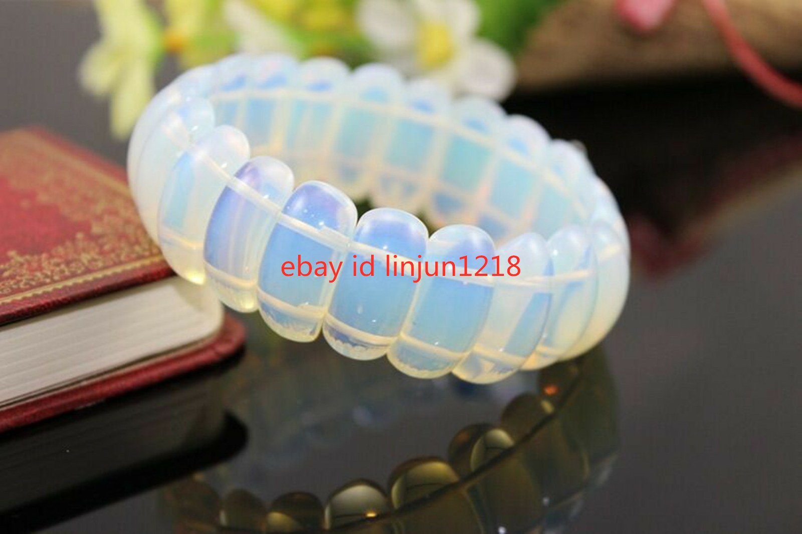 Natural New Sri Lanka Moonstone Opal Elastic Bangle Bracelet 7” AAA