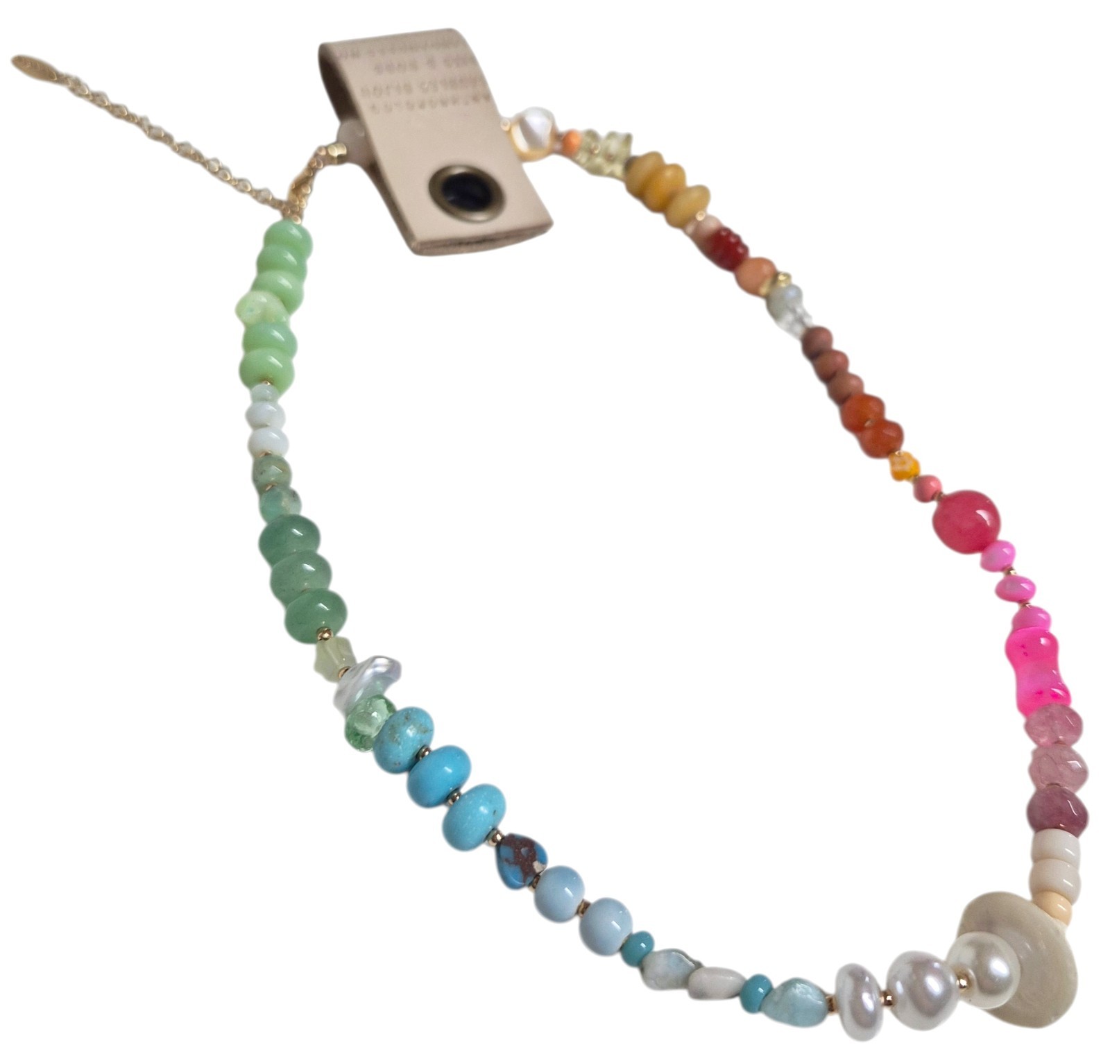 Anthropologie Beaded Shell Charm Necklace Multi-Color Gold Plated Brass New