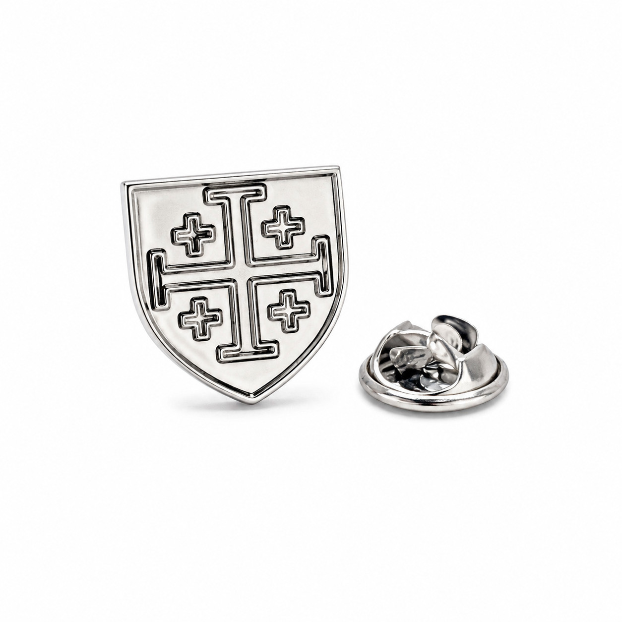 Silver Jerusalem Cross Lapel Pin Christian Shield Crusader Cross Religious Suit
