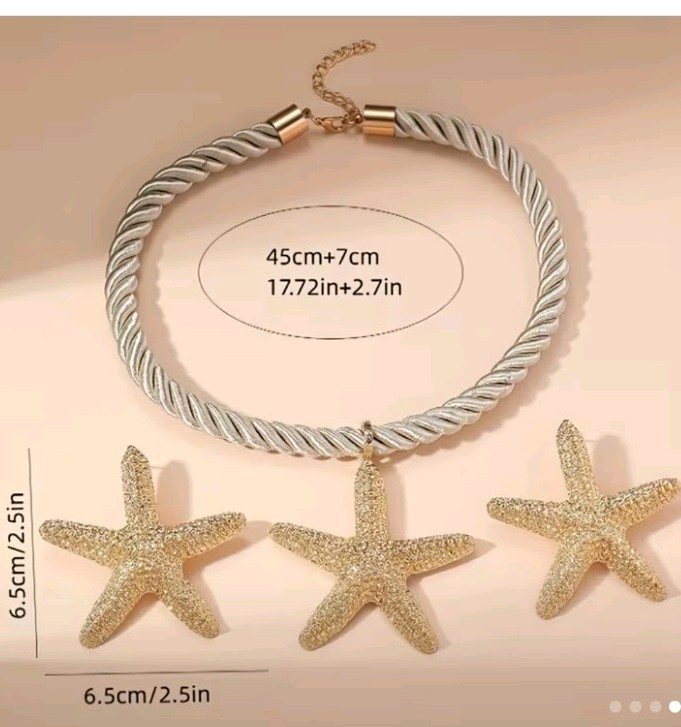 Zinc Alloy Elegant Starfish & Rope Pendant Necklace & Earring Set