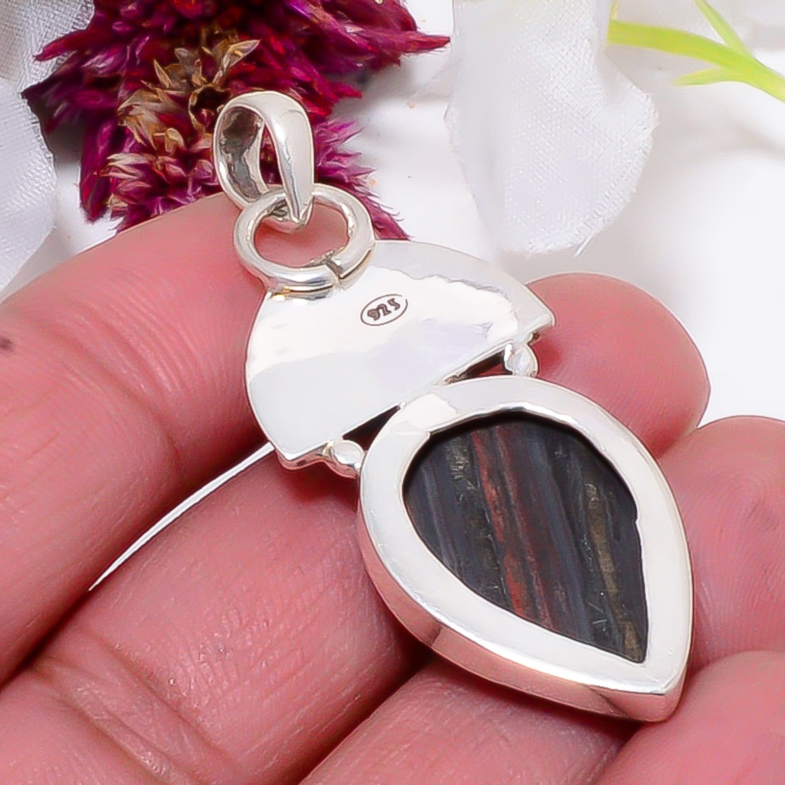 Iron Tiger Eye – South Africa, Rainbow Moonstone 925 Silver Pendant 2.03″ Sku15