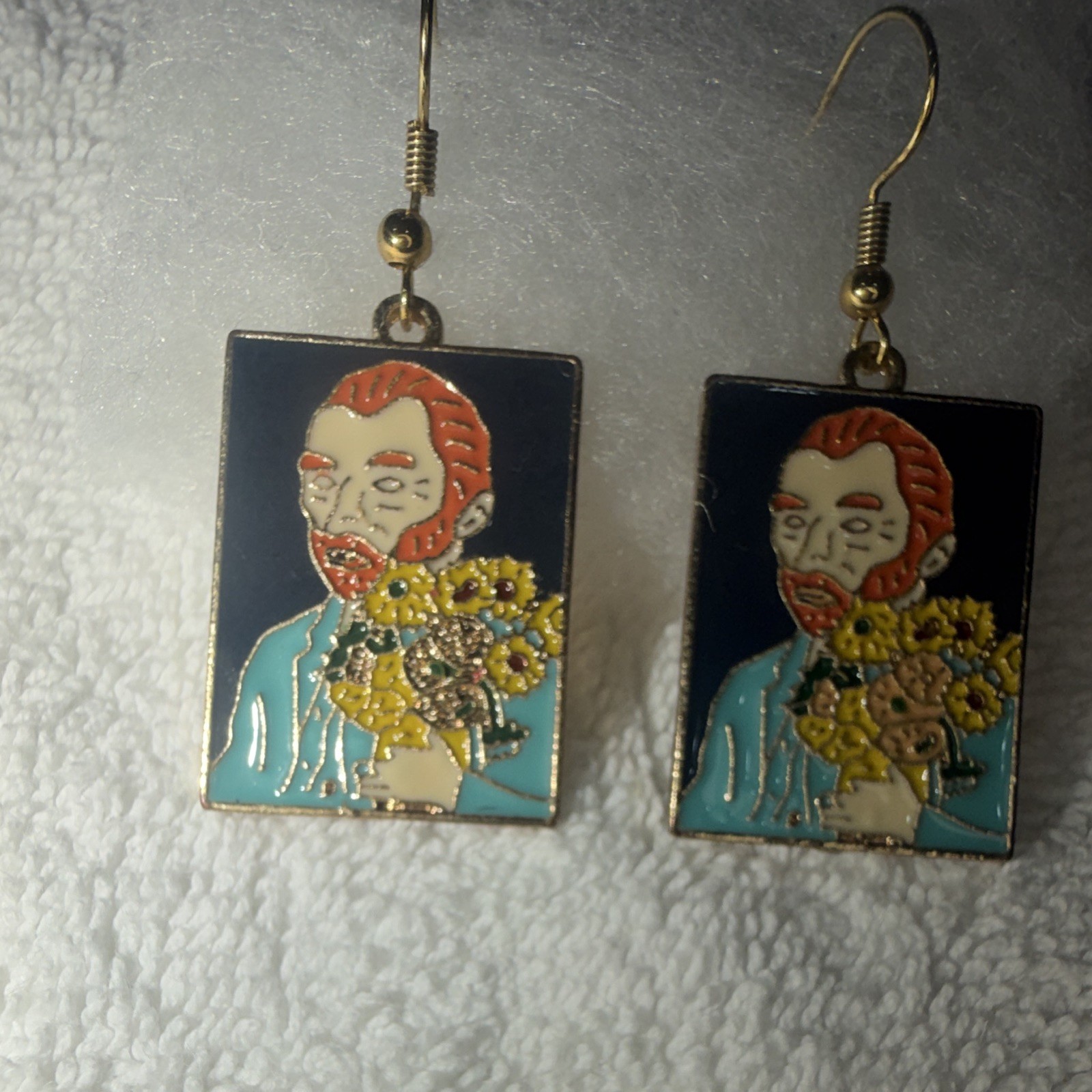 Multicolor Rectangle Enamelled Dangle/Drop Hook Earrings Art Theme Metal