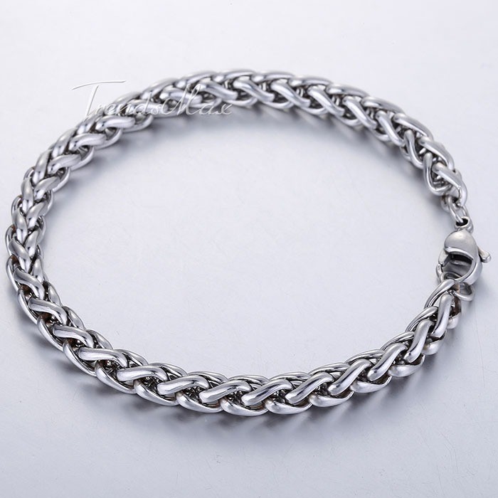 6mm Men’s Chain Wheat Link Franco Bracelet Stainless Steel Jewelry Gift 8/9 inch