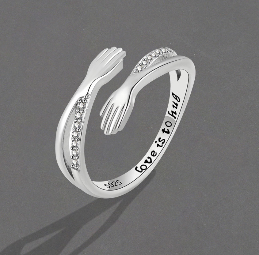 Give Me A Hug Hand Open Ring Sterling Silver CZ Lover Gift Box Adjustable XJ37
