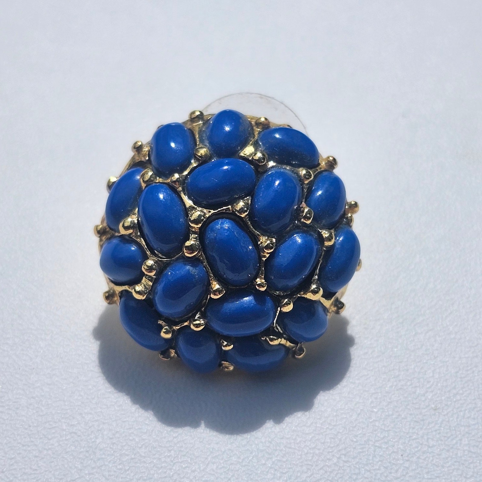 KJL Kenneth Jay Lane Blue Cabochon Cluster Dome Gold Tone Oval Pierced Earrings