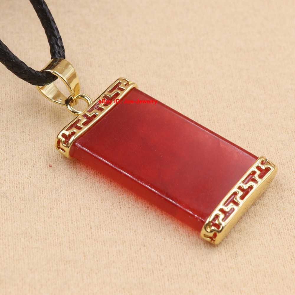NEW Yellow GP Alloy Pendant with Heated Red Jade & Chinese “福” Lucky Fortune