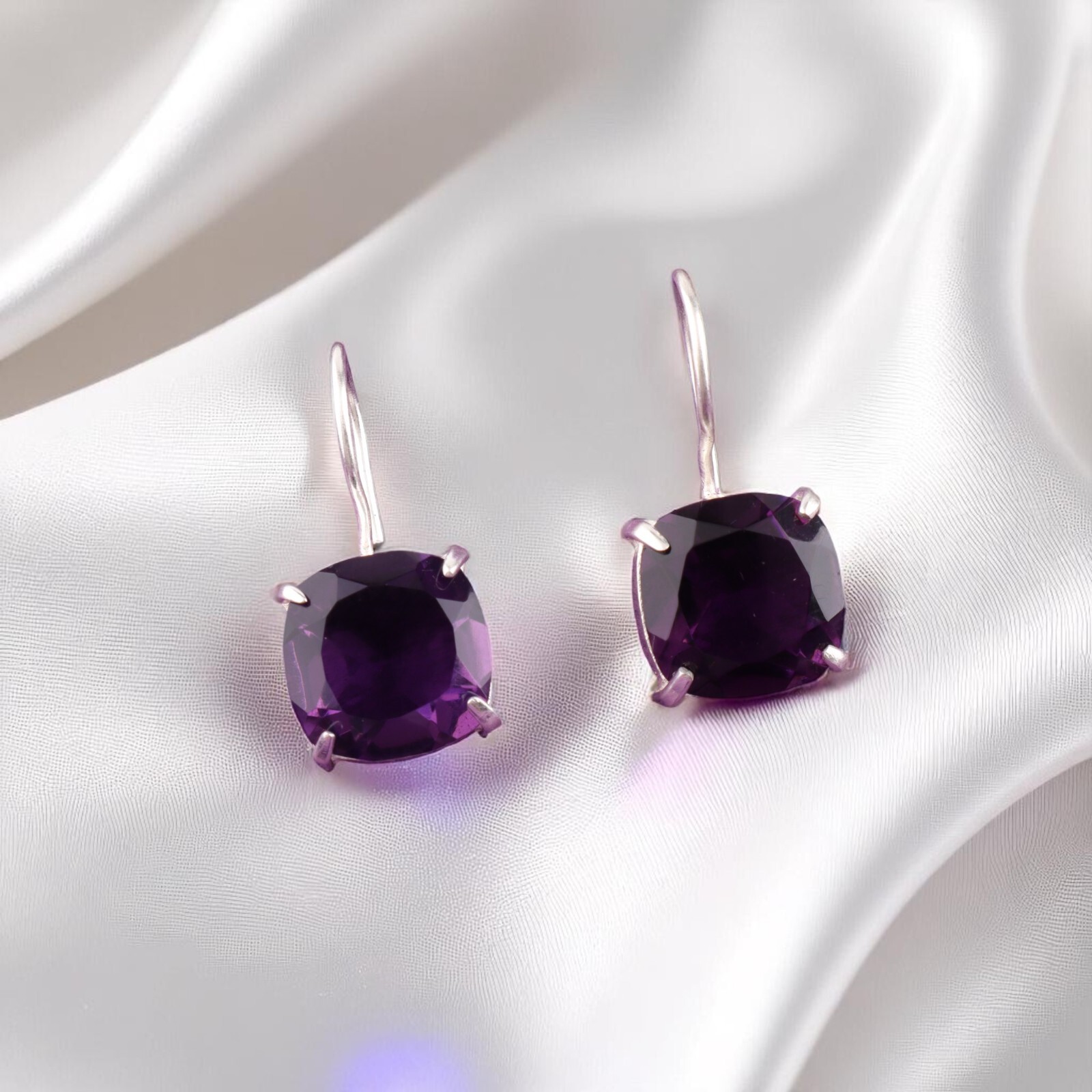 Gift For Her 925 Sterling Silver Amethyst Gemstone Jewelry Drop/Dangle Earrings