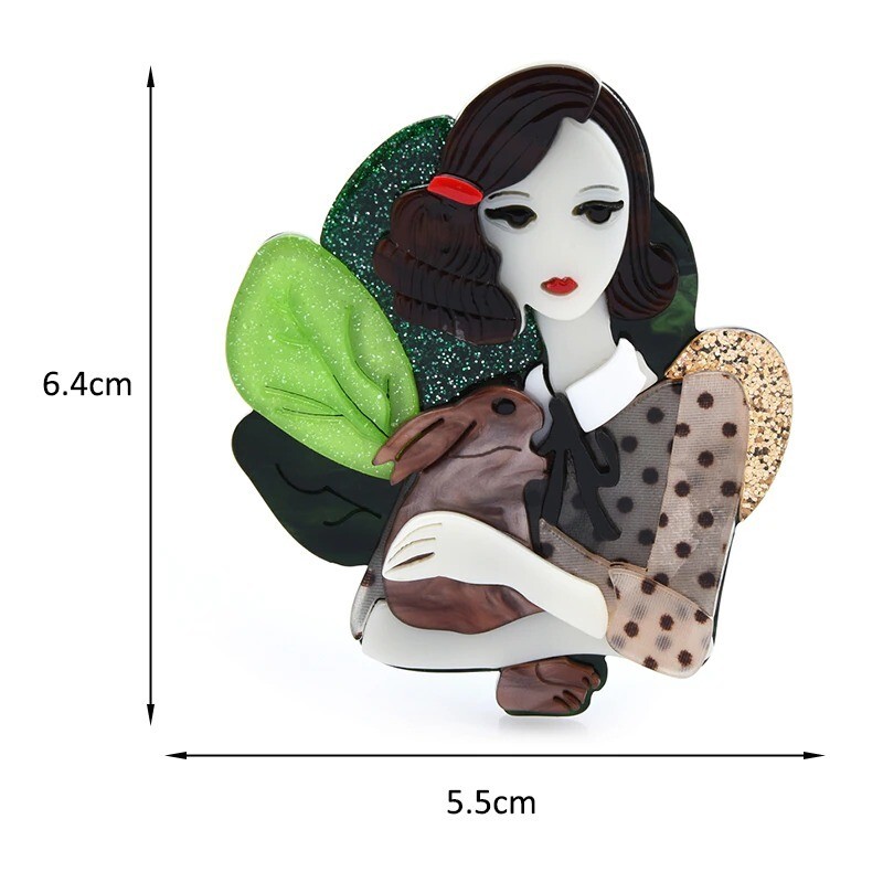 Lady Brooch Acrylic Hug Rabbit Quiet For Women Girl Figure Brooches Pin Gifts
