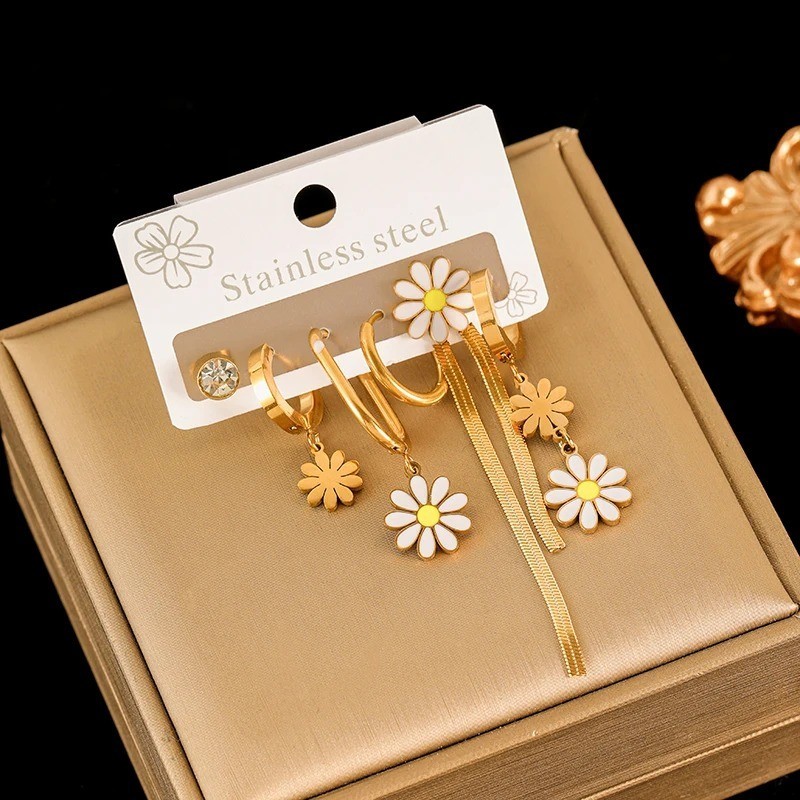 316L Stainless Steel Earrings Set Women Fashion New 18K Gold Plated Ear Waterpr