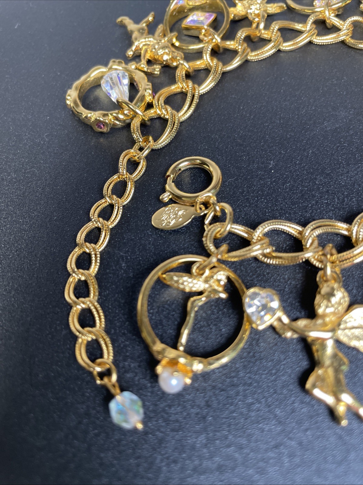 Vintage Kirks Folly Secret of the Seven Angels Rings Bracelet w/ Box AB Crystals