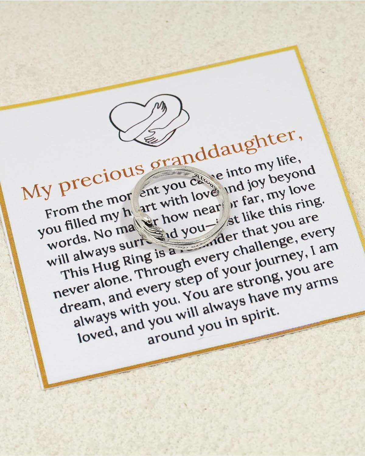 To My Granddaughter Hug Ring Stainless Steel Engraved Always with You Hope Ring