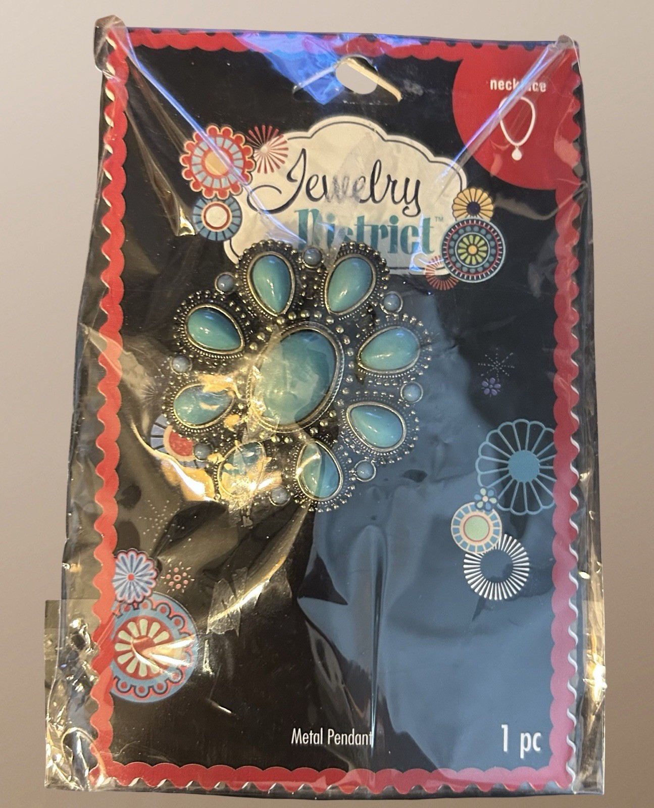 Vintage 2009 Blue Moon Beads Faux Turquoise Flower Pendant NOS Sealed