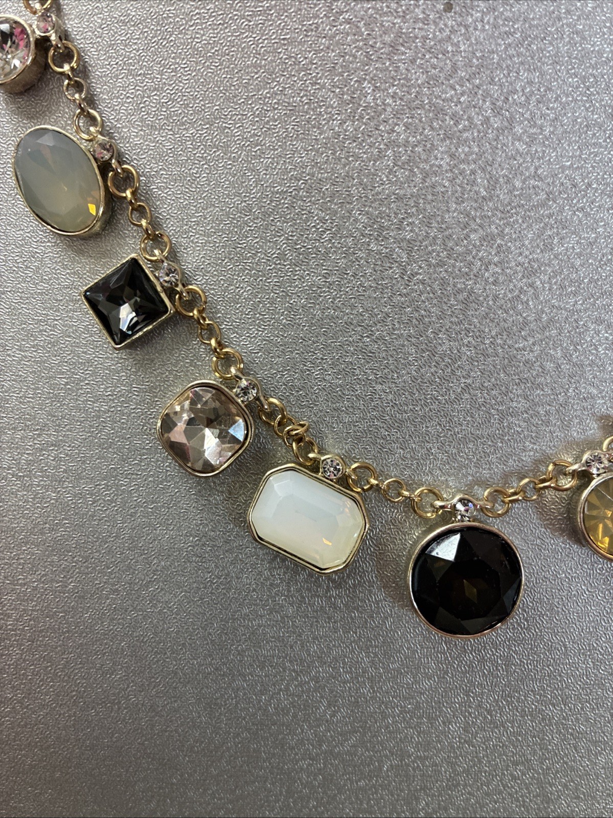 New Gold Tone & Multicolor Glass Rhinestone Necklace 18”+ Very Good Condition