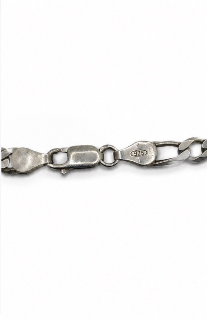 Sterling Silver Figaro Chain Necklace 17in Silver Tone Unisex Durable