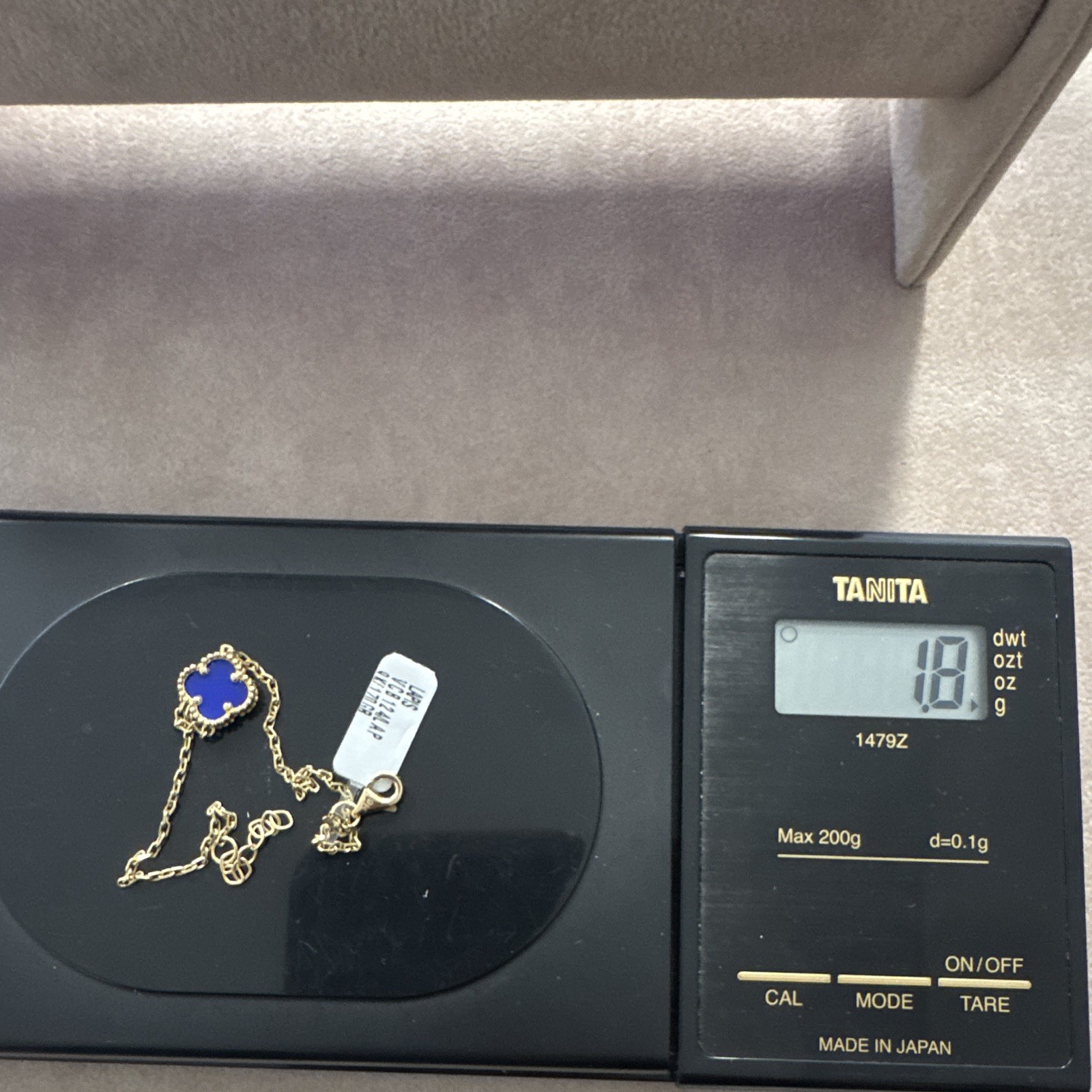 9kt Gold Chain Bracelet Lapis Clover Dangle Charm
