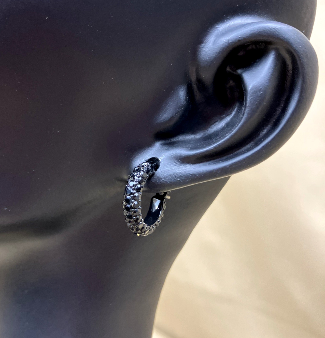 DKNY Extra Small Pave Crystal Black Hoop Earrings NWT Orig $28
