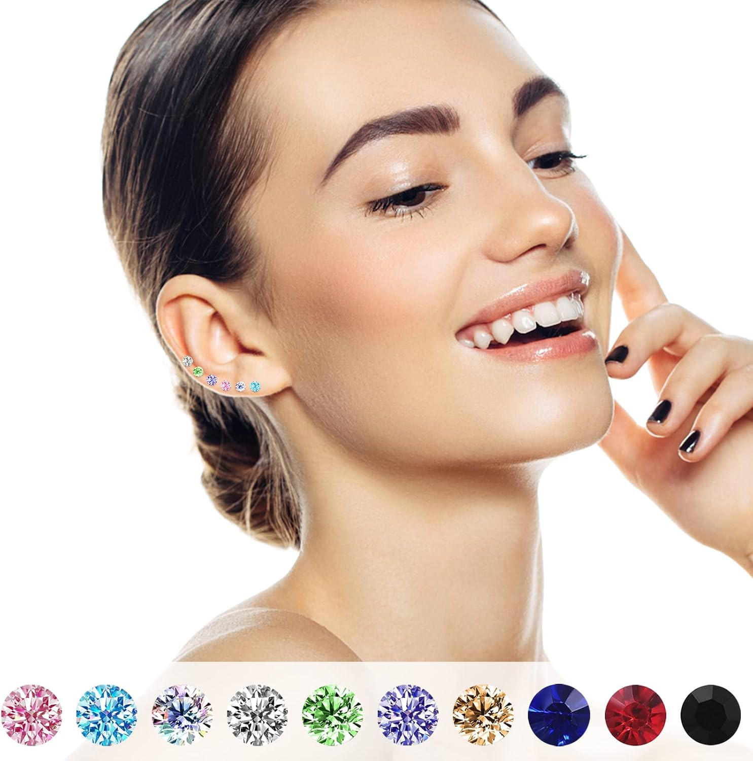 Plastic Earrings, 80pcs Colorful Cubic Zirconia Stud Earrings for Women, Medical