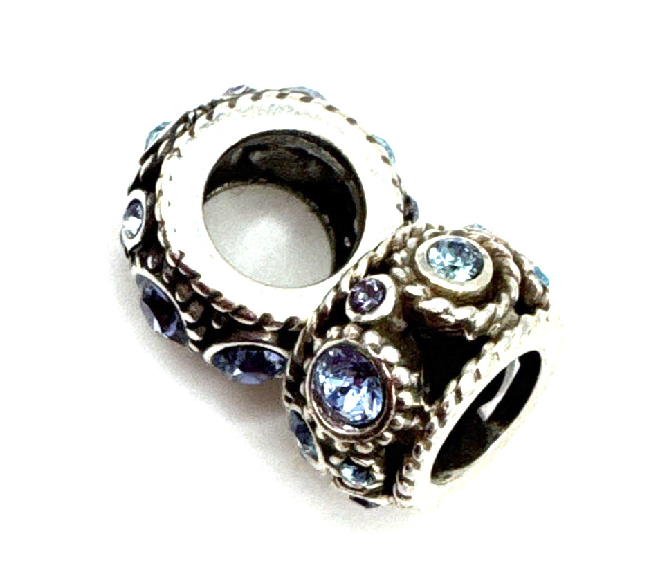 Brighton Halo Purple Blue Aqua Crystals Silver Spacer Bead-Lot of 2