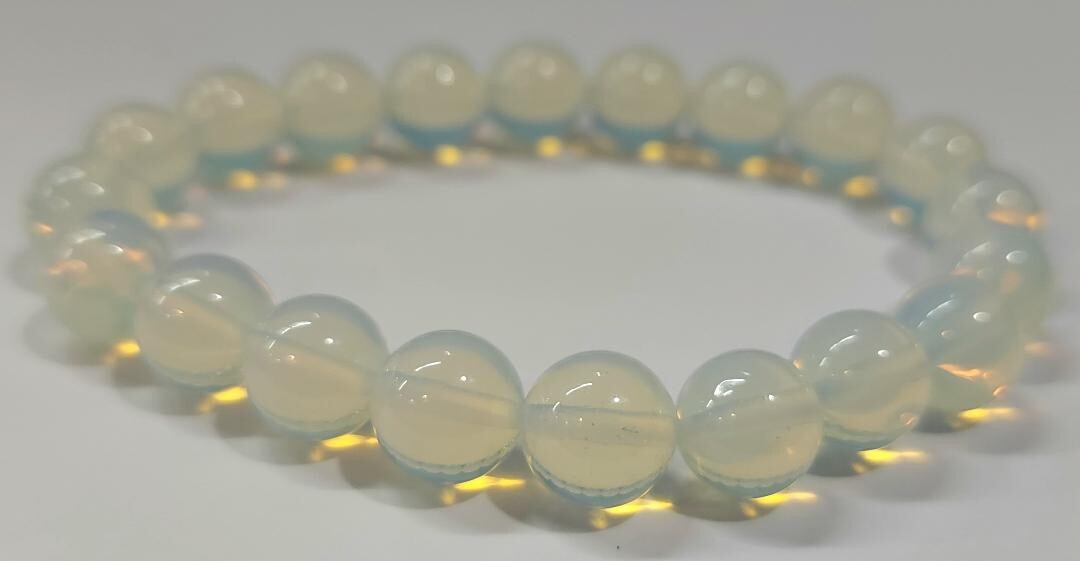 10mm Opalite Gemstone Round Bead 7-inch Stretch Bracelet