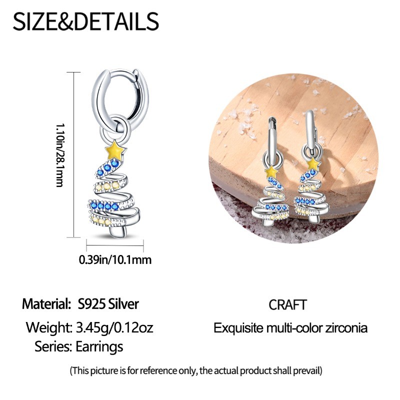 PANDACH 925 Sterling Silver Christmas Tree Drop Earrings For Women Jewelry Gifts