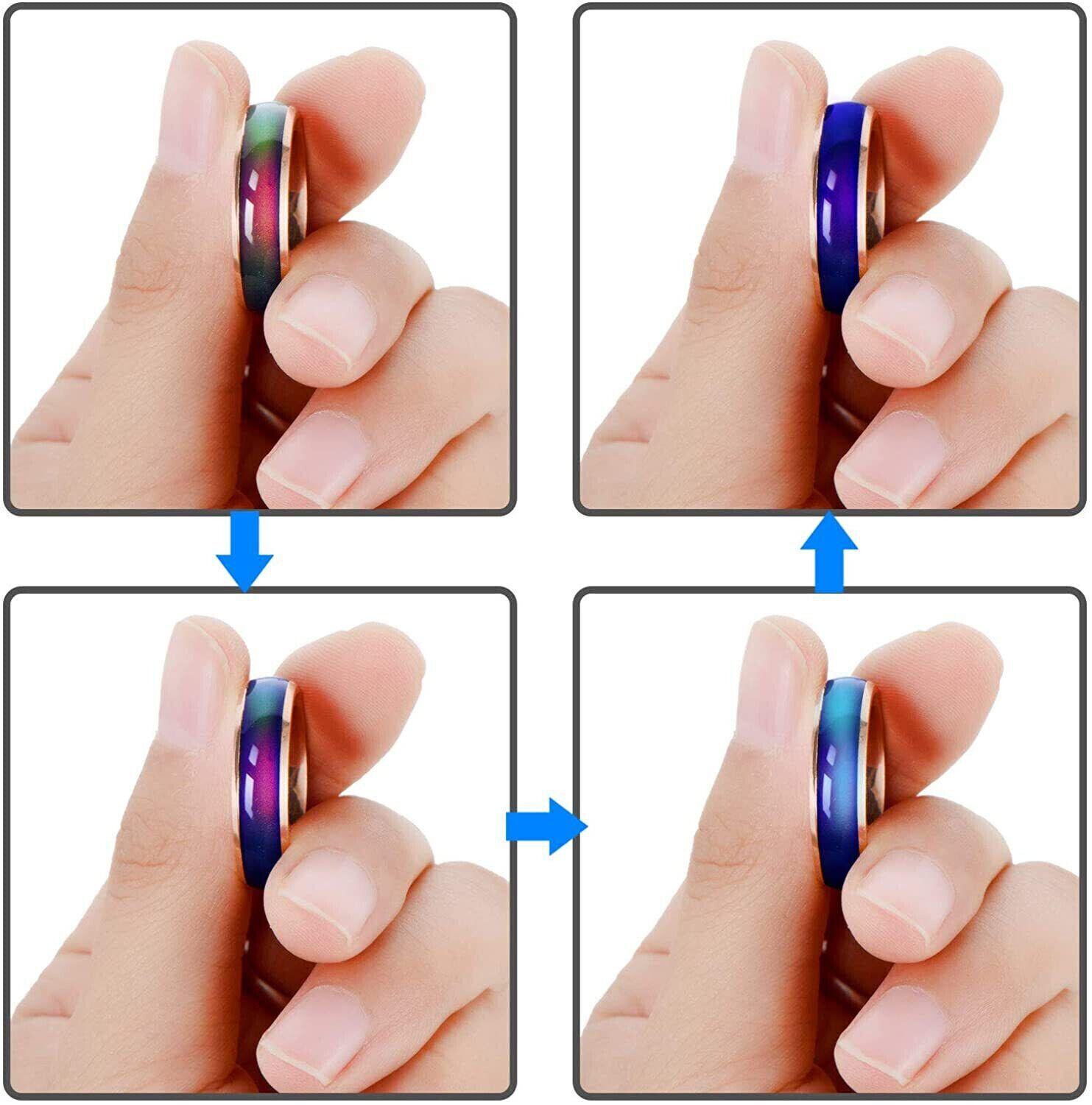 Stainless Steel Plated Color Changing Mood Ring Temperature Rings Women Men 6-12