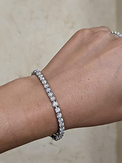 Women’s Solid 925 Sterling Silver 4mm Round Cut Clear CZ Tennis Chain Bracelet