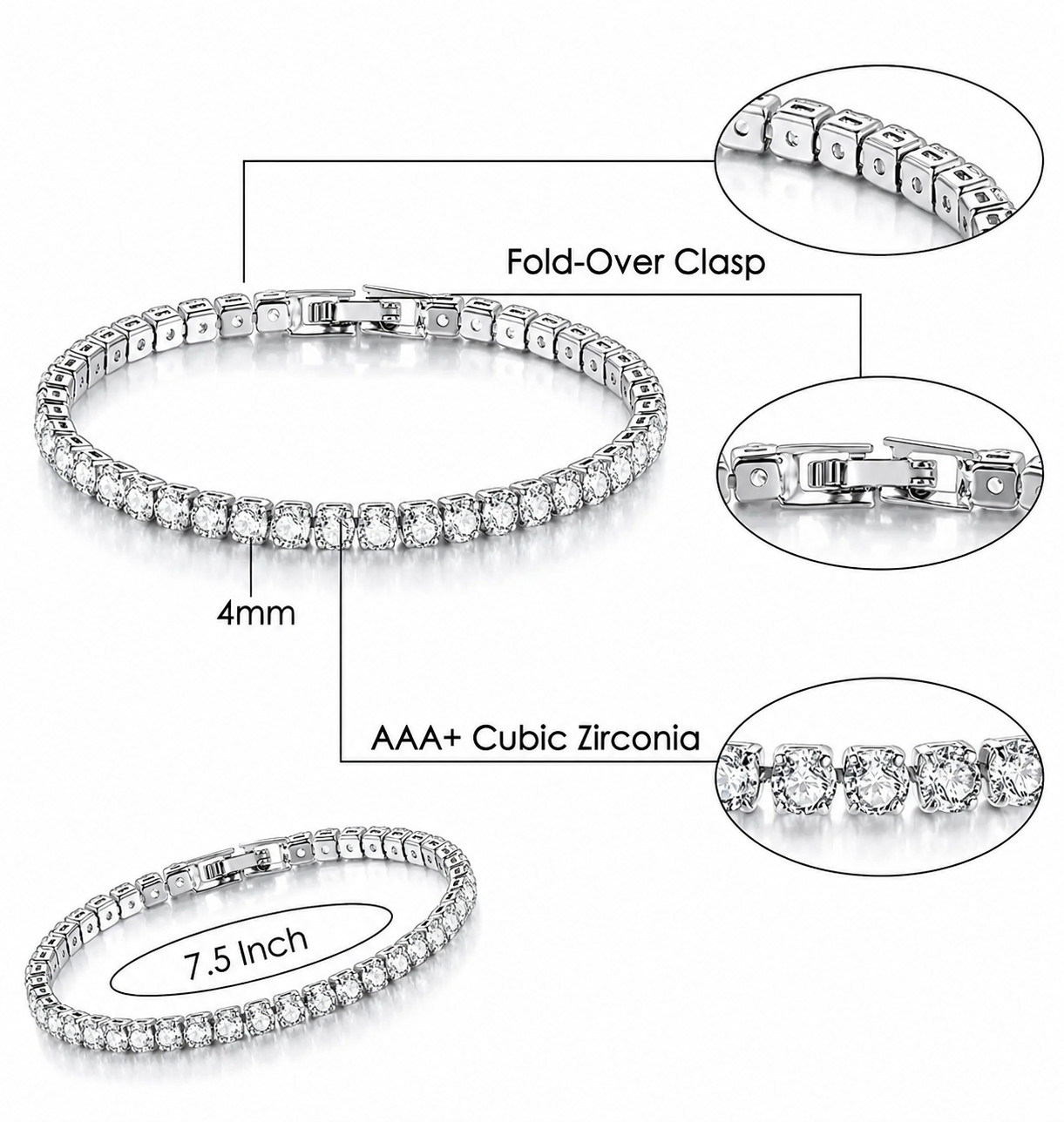 Tennis Bracelet Silver Plated With AAA Cubic Zirconia For Women Hip Hop Jewelry