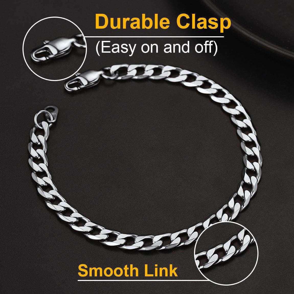 Silver Stainless Steel Curb Cuban Link Chain Bracelet Unisex Women Men 6″ 8″ 10″