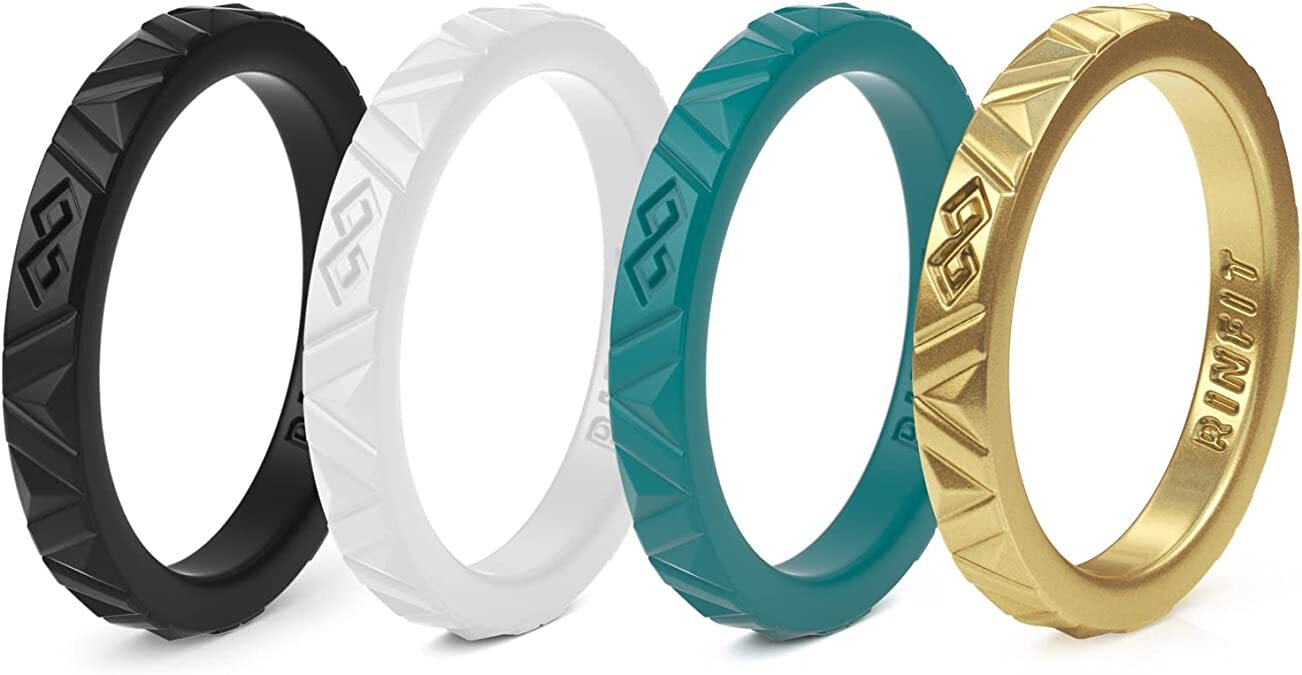 Silicone Wedding Rings by RINFIT. Wedding Rubber Bands. 4 Stackable Rings Set