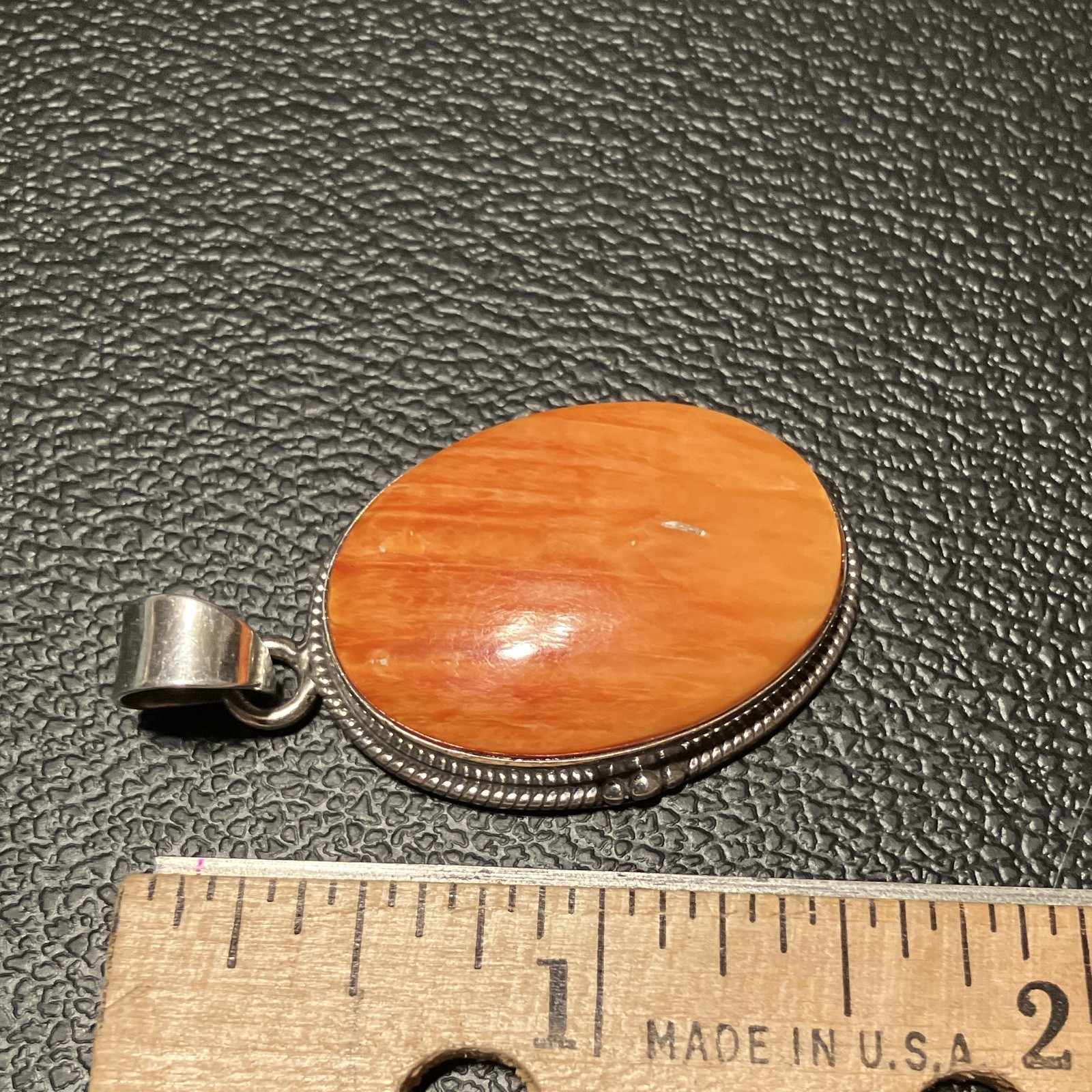 Large Oval Orange Spiny Oyster Shell Sterling 925 Pendant 1.75” 9.7gms