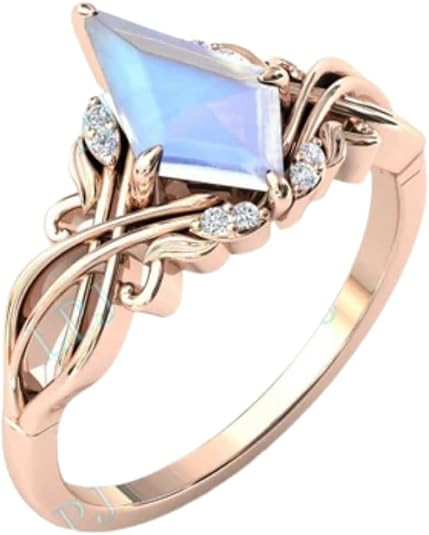 2carat Womens Engagement Ring,Kite Cut Moonstone Gemstone Wedding Ring for Women