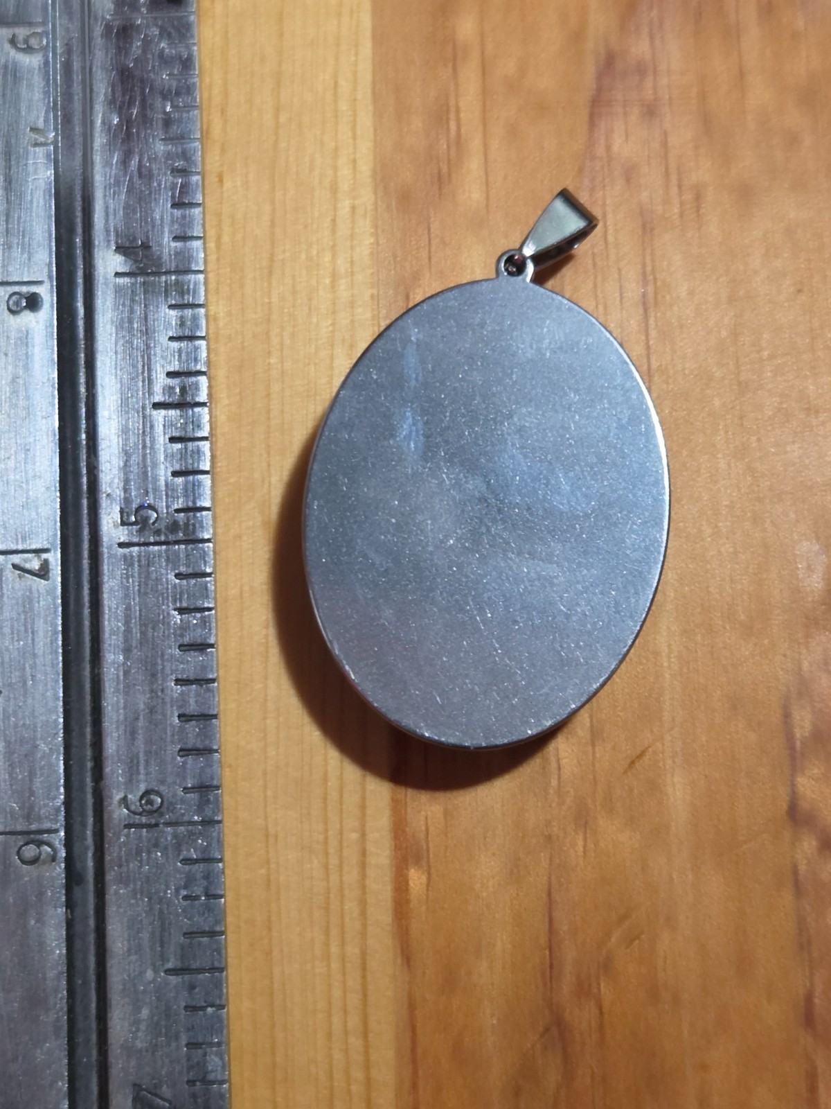 Handmade Blue Resin Face Pendant – Glitter Cabochon in Stainless Oval Setting