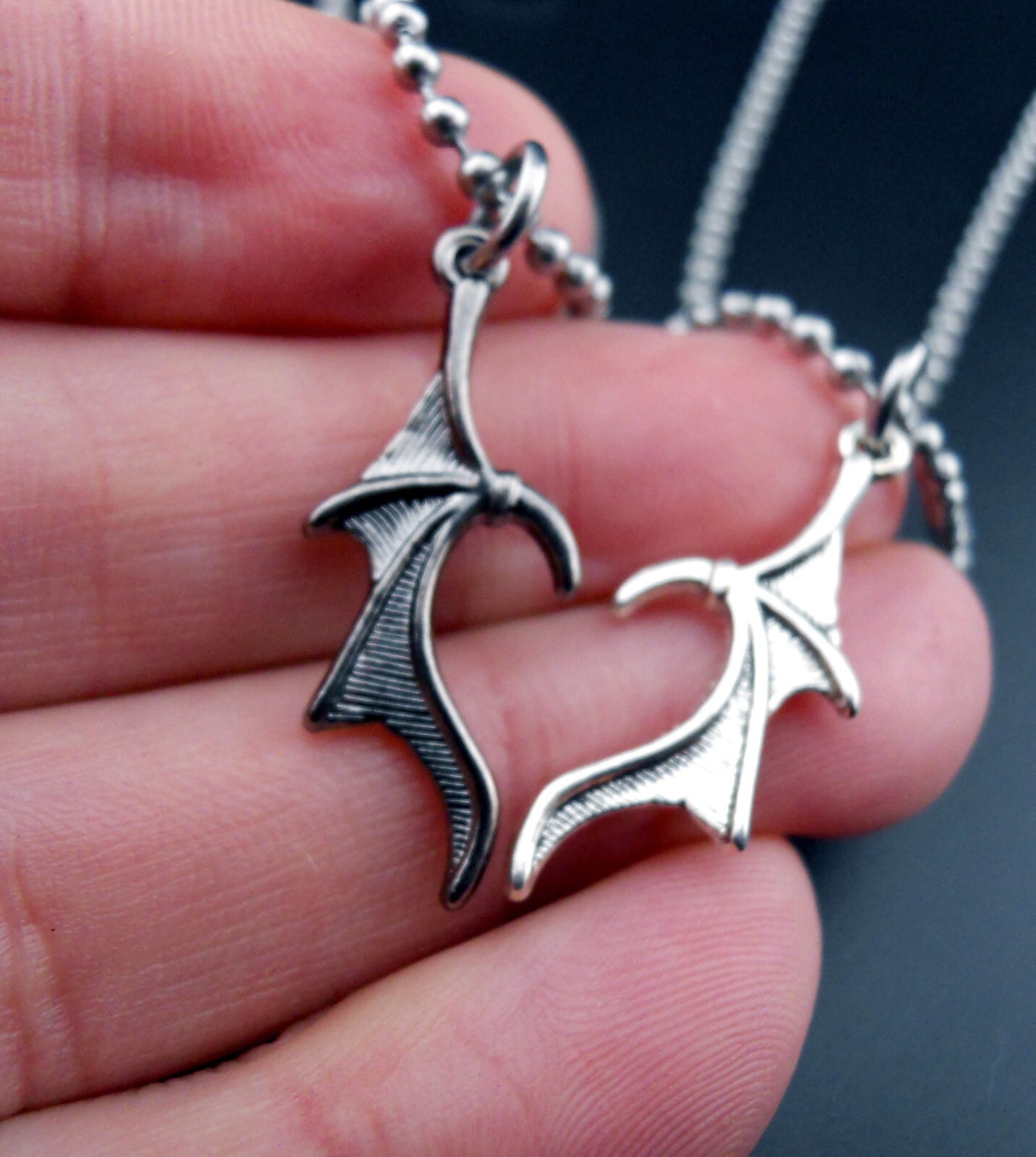 Couple Necklaces Stainless Chains New Goth Pendants Gothic Bat Wings Heart