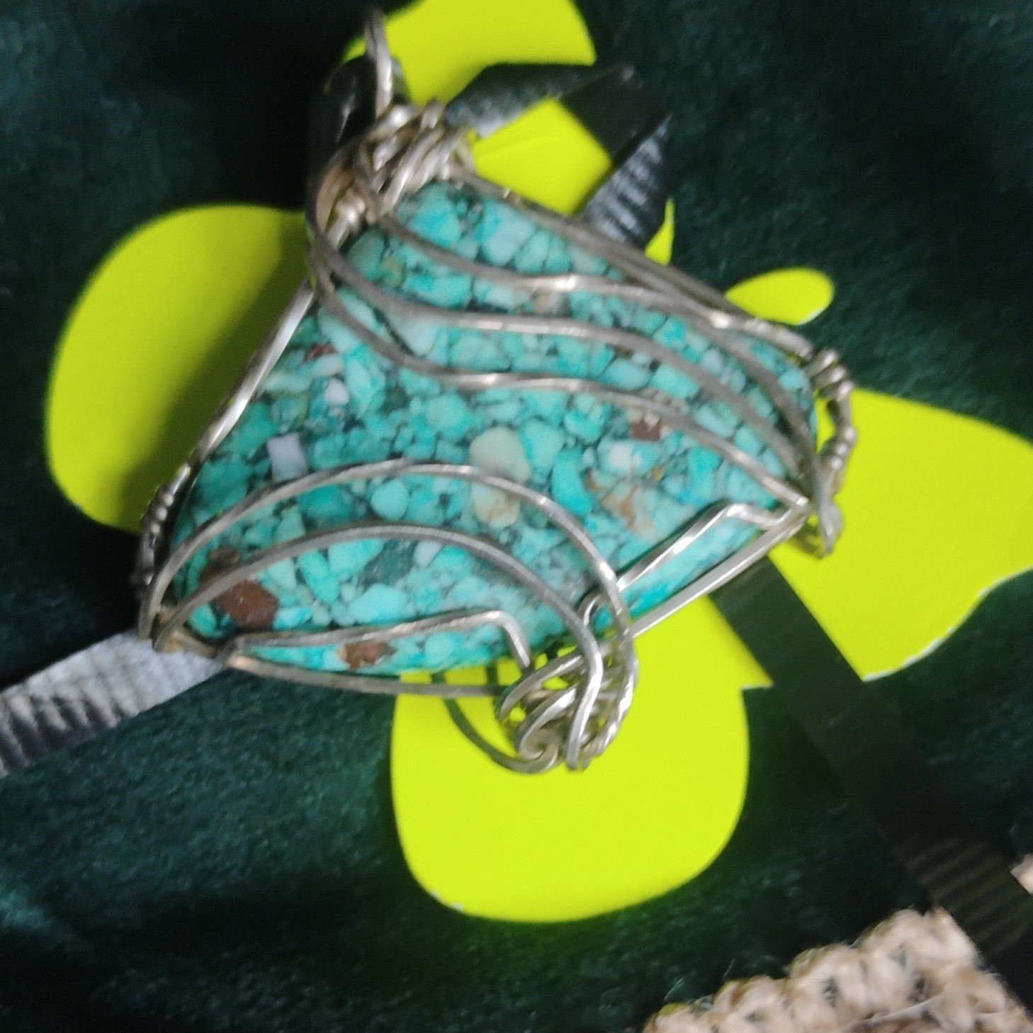 Silver Wire Wrap Turquoise Triangle Charm Pendant, Blue Stone