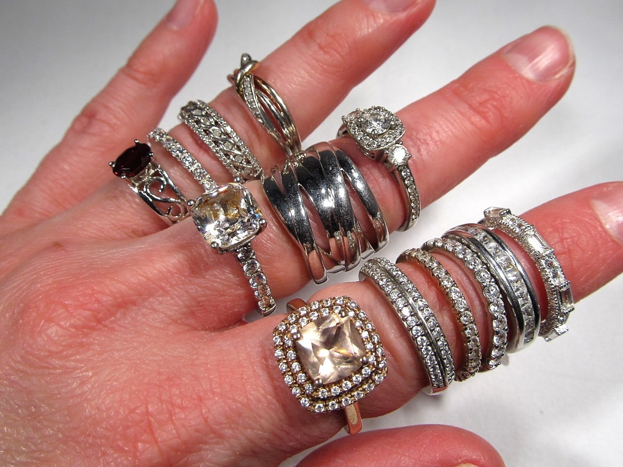 Lot of 13 Rhinestone Fashion Rings All Size 7 C3510