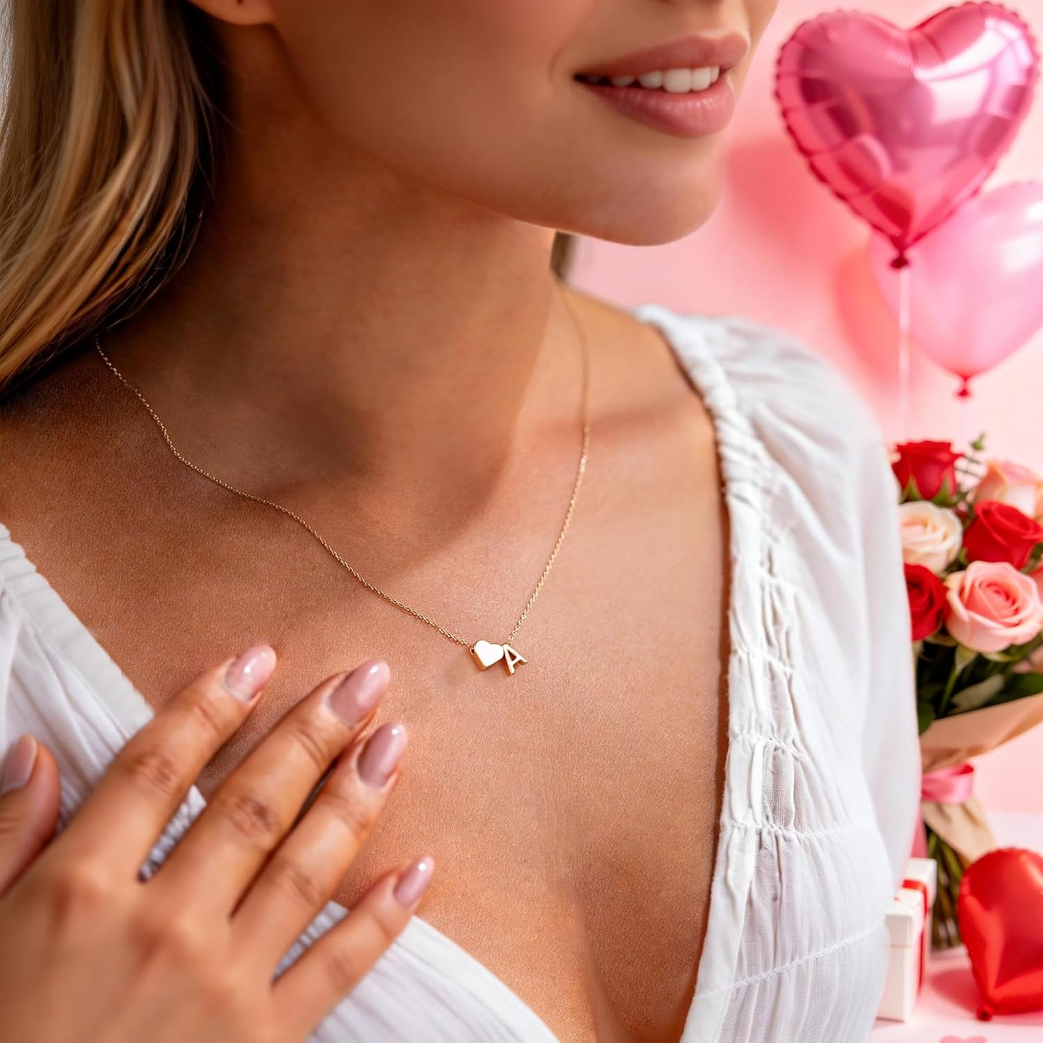 Heart Initial Necklace for Women Teen Girls – 18K Gold Plated Letter A-Z Pendant